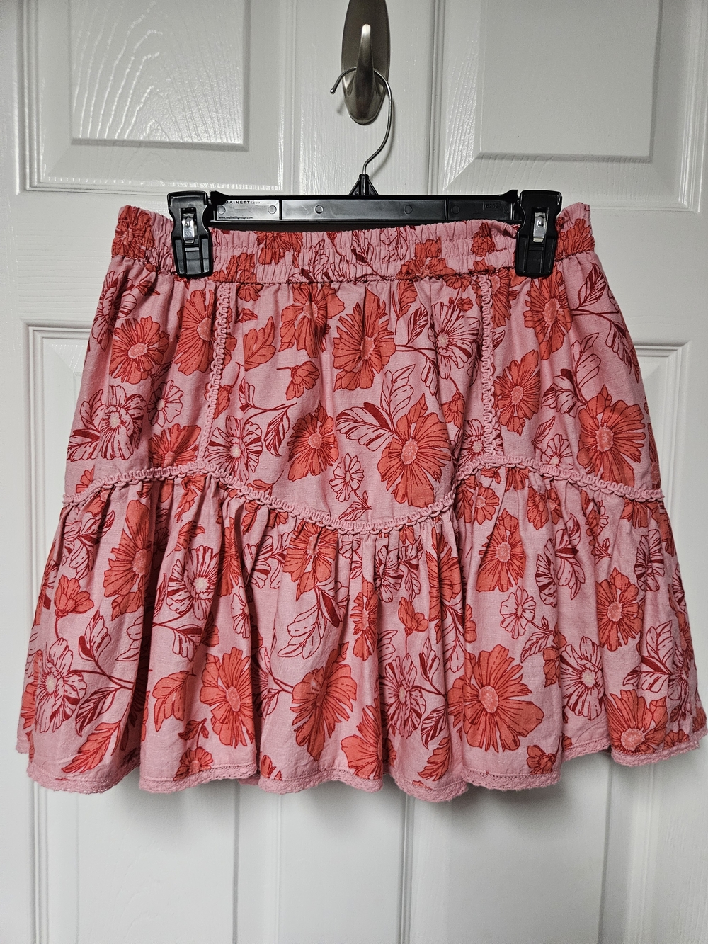 Jessica Simpson Pink and Coral Floral Tiered Mini Skirt